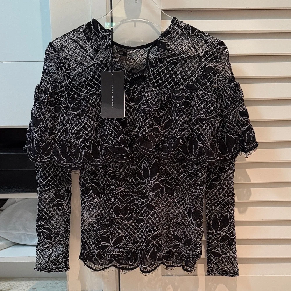 Zara Black and White Lace Top